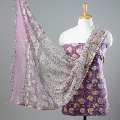 3pc Sanganeri Block Printed Cotton Suit Material with Kota Doria Dupatta 03