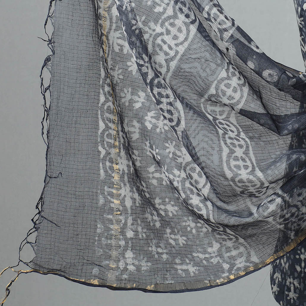 3pc Sanganeri Block Printed Cotton Suit Material with Kota Doria Dupatta 04