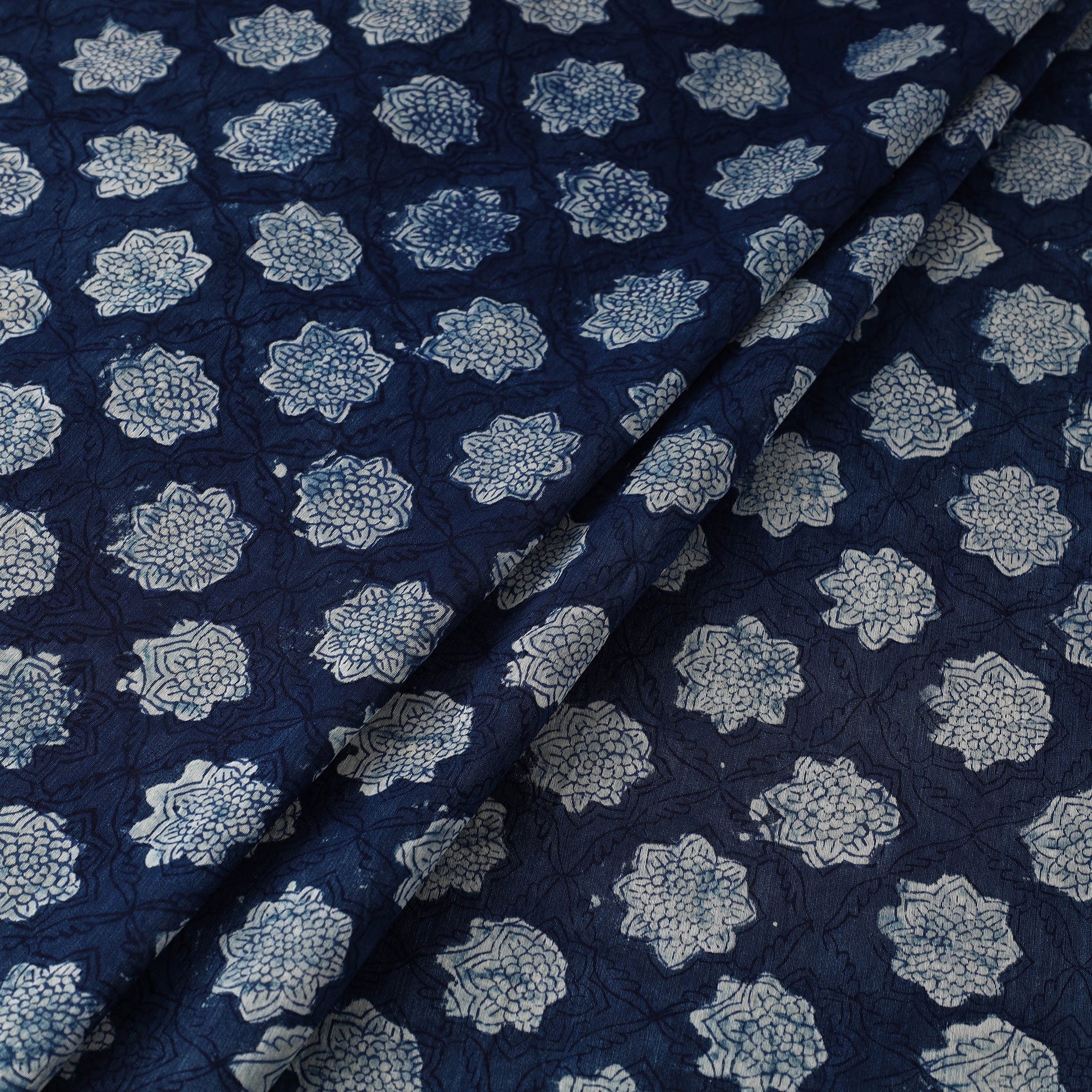 Blue - Hand Block Print Chanderi Silk Bagru Fabric 15