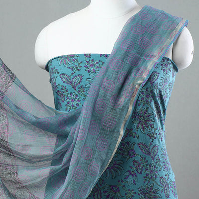 3pc Sanganeri Block Printed Cotton Suit Material with Kota Doria Dupatta 05