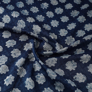Blue - Hand Block Print Chanderi Silk Bagru Fabric 15