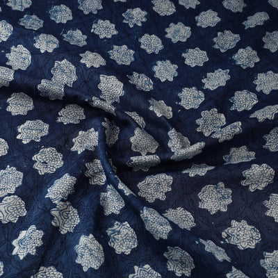 Blue - Hand Block Print Chanderi Silk Bagru Fabric 15