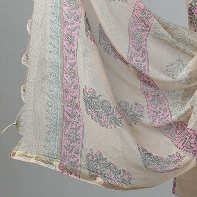 3pc Sanganeri Block Printed Cotton Suit Material with Kota Doria Dupatta 06
