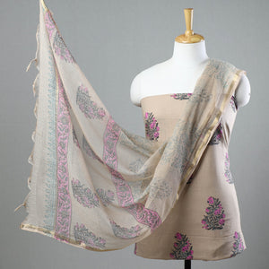 3pc Sanganeri Block Printed Cotton Suit Material with Kota Doria Dupatta 06