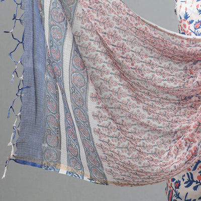 3pc Sanganeri Block Printed Cotton Suit Material with Kota Doria Dupatta 09