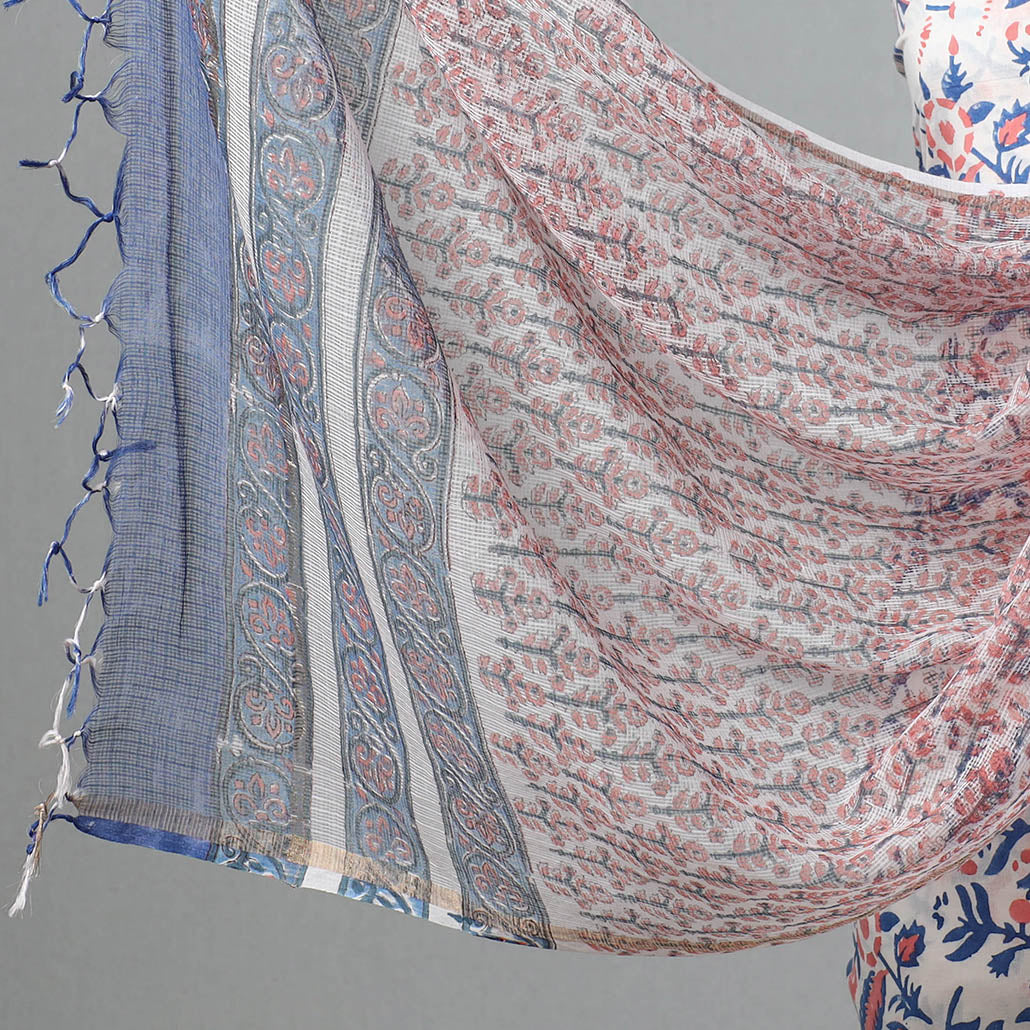 3pc Sanganeri Block Printed Cotton Suit Material with Kota Doria Dupatta 09