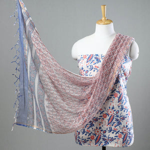 3pc Sanganeri Block Printed Cotton Suit Material with Kota Doria Dupatta 09
