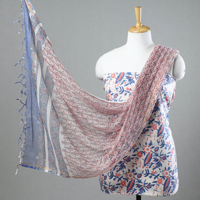 3pc Sanganeri Block Printed Cotton Suit Material with Kota Doria Dupatta 09