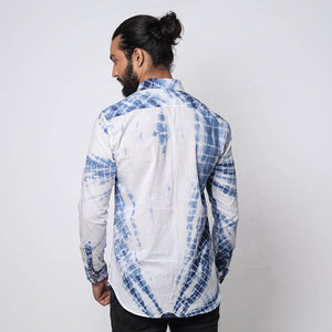 Blue & White - Shibori Tie-Dye Cotton Men Full Sleeve Shirt