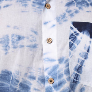 Blue & White - Shibori Tie-Dye Cotton Men Full Sleeve Shirt