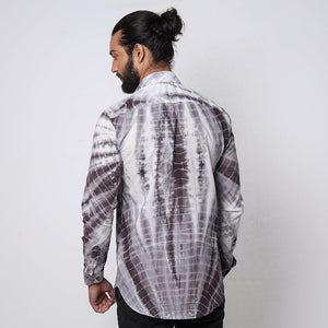 Brown & White Shibori Tie-Dye Cotton Men Full Sleeve Shirt
