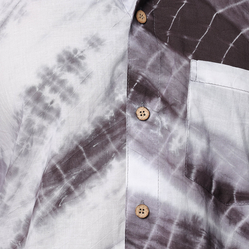 Brown & White Shibori Tie-Dye Cotton Men Full Sleeve Shirt