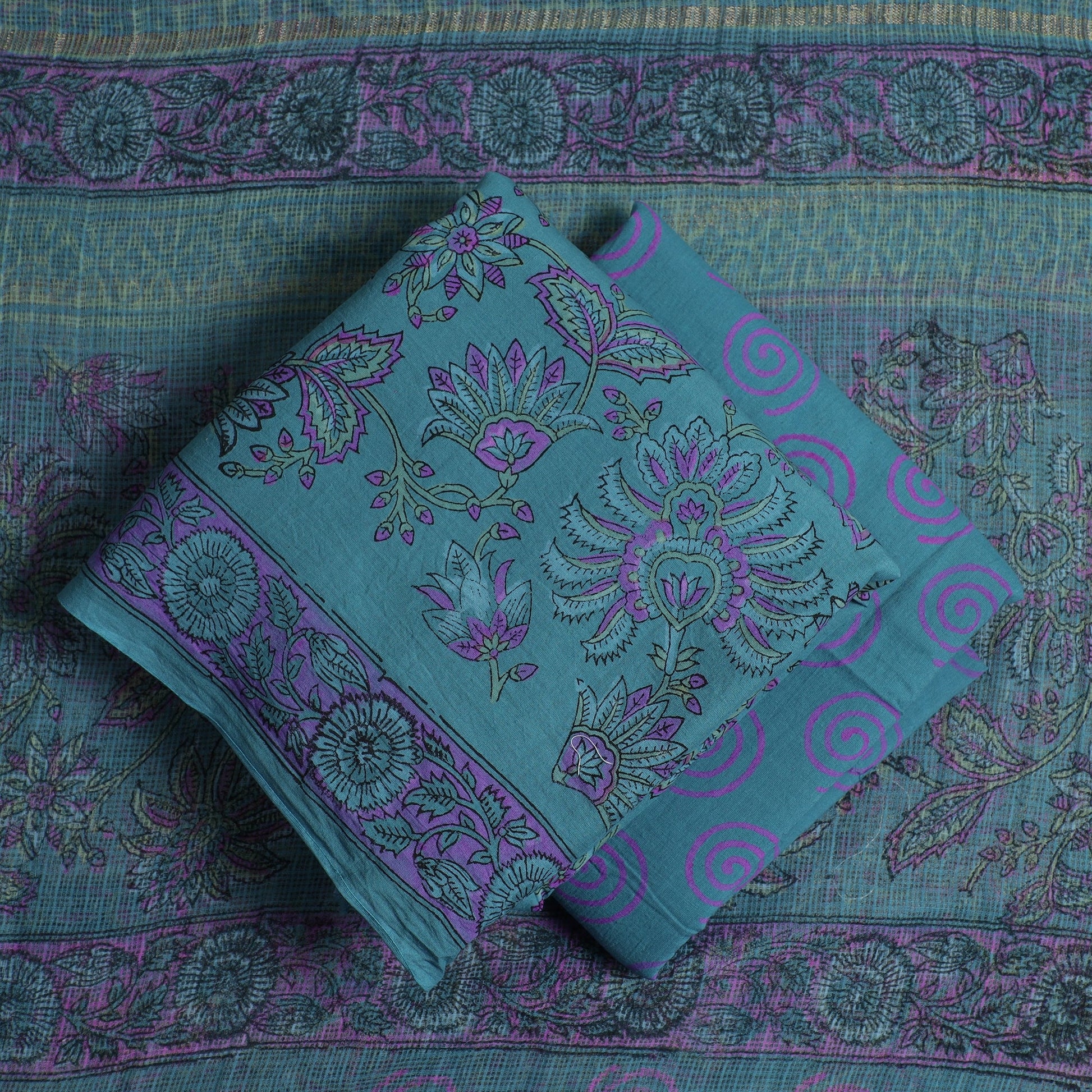 3pc Sanganeri Block Printed Cotton Suit Material with Kota Doria Dupatta 05