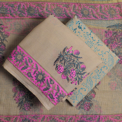 3pc Sanganeri Block Printed Cotton Suit Material with Kota Doria Dupatta 06