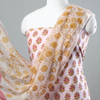 3pc Sanganeri Block Printed Cotton Suit Material with Kota Doria Dupatta 10