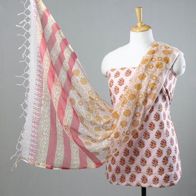 3pc Sanganeri Block Printed Cotton Suit Material with Kota Doria Dupatta 10