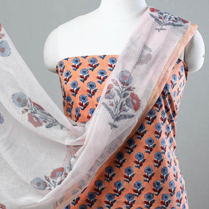 3pc Sanganeri Block Printed Cotton Suit Material with Kota Doria Dupatta 11