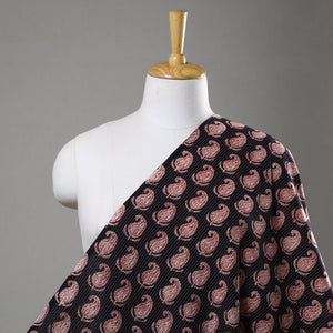 Black - Bagh Block Printed Kantha Style Cotton Fabric 02