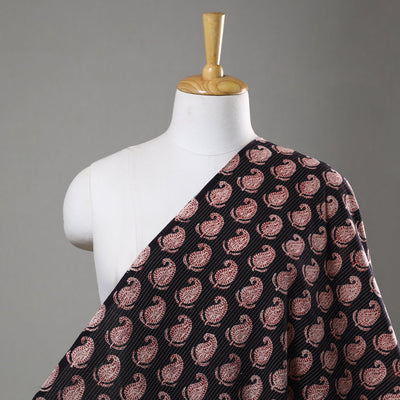 Black - Bagh Block Printed Kantha Style Cotton Fabric 02
