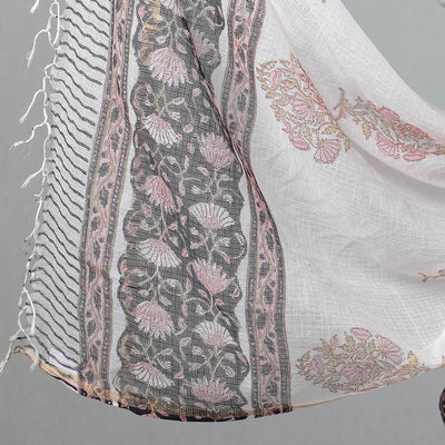 3pc Sanganeri Block Printed Cotton Suit Material with Kota Doria Dupatta 12