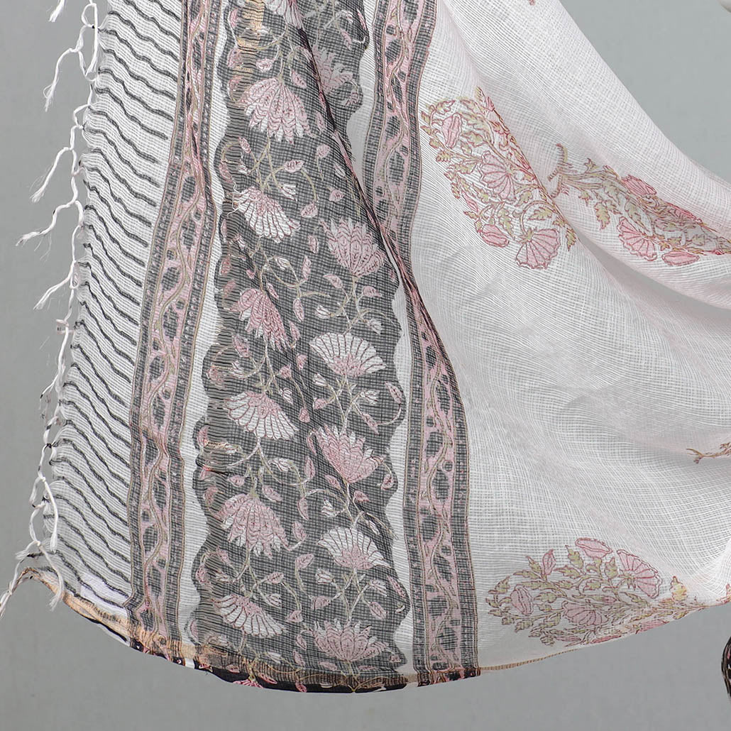 3pc Sanganeri Block Printed Cotton Suit Material with Kota Doria Dupatta 12