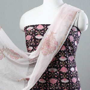 3pc Sanganeri Block Printed Cotton Suit Material with Kota Doria Dupatta 12