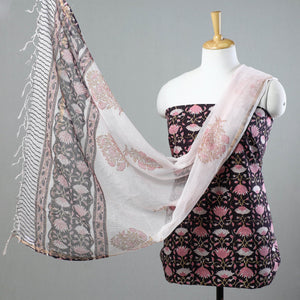 3pc Sanganeri Block Printed Cotton Suit Material with Kota Doria Dupatta 12