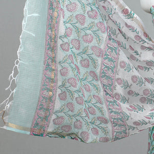 3pc Sanganeri Block Printed Cotton Suit Material with Kota Doria Dupatta 13