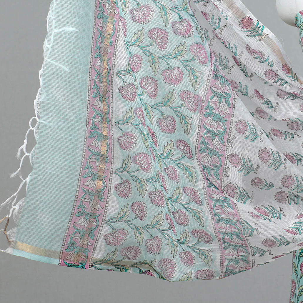 3pc Sanganeri Block Printed Cotton Suit Material with Kota Doria Dupatta 13