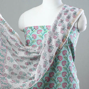 3pc Sanganeri Block Printed Cotton Suit Material with Kota Doria Dupatta 13