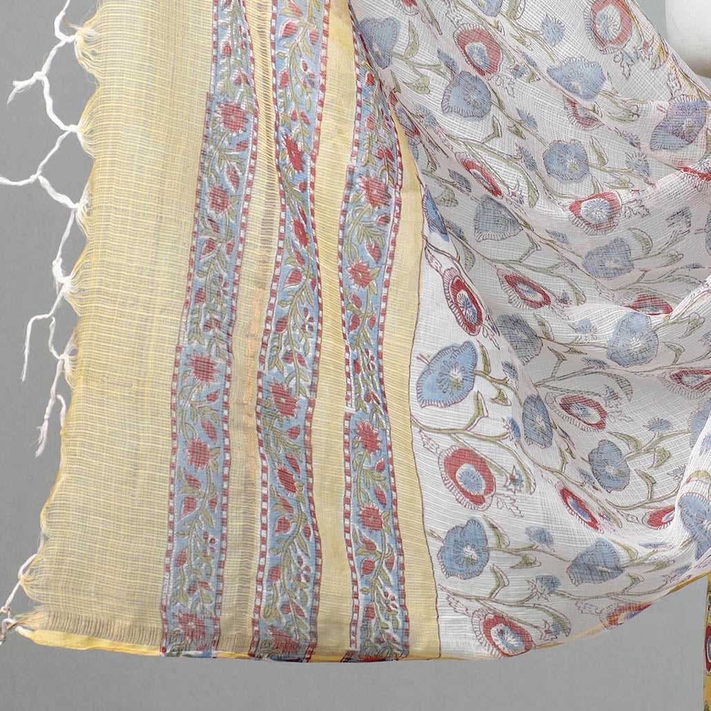 3pc Sanganeri Block Printed Cotton Suit Material with Kota Doria Dupatta 14
