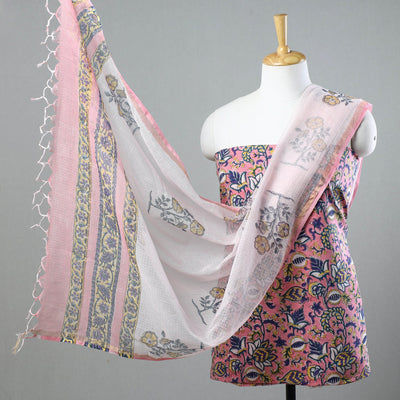 3pc Sanganeri Block Printed Cotton Suit Material with Kota Doria Dupatta 15