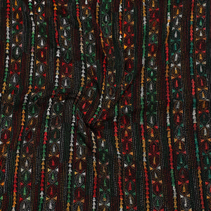 Black - Bengal Kantha Embroidery Cotton Blouse Piece 64