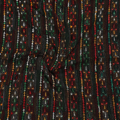 Black - Bengal Kantha Embroidery Cotton Blouse Piece 64