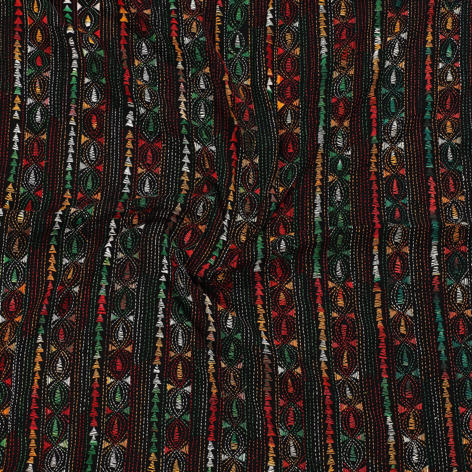Black - Bengal Kantha Embroidery Cotton Blouse Piece 64