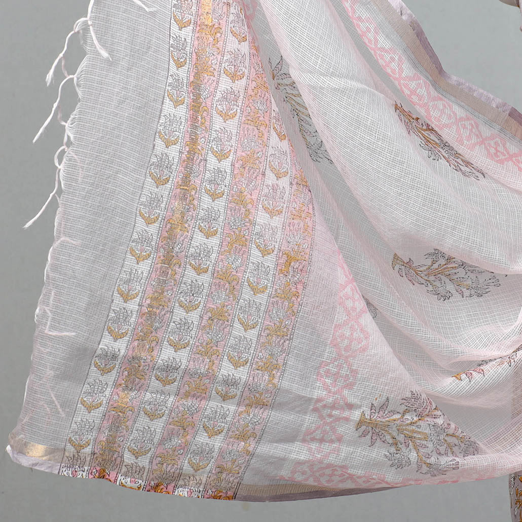 3pc Sanganeri Block Printed Cotton Suit Material with Kota Doria Dupatta 16