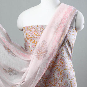3pc Sanganeri Block Printed Cotton Suit Material with Kota Doria Dupatta 16