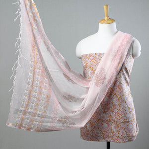 3pc Sanganeri Block Printed Cotton Suit Material with Kota Doria Dupatta 16