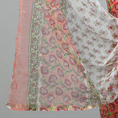 3pc Sanganeri Block Printed Cotton Suit Material with Kota Doria Dupatta 17