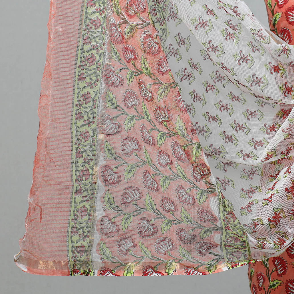 3pc Sanganeri Block Printed Cotton Suit Material with Kota Doria Dupatta 17