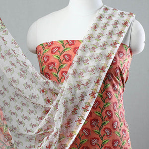 3pc Sanganeri Block Printed Cotton Suit Material with Kota Doria Dupatta 17
