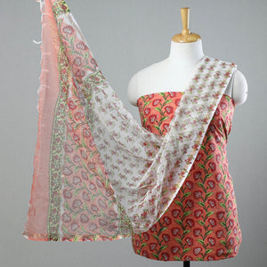 3pc Sanganeri Block Printed Cotton Suit Material with Kota Doria Dupatta 17