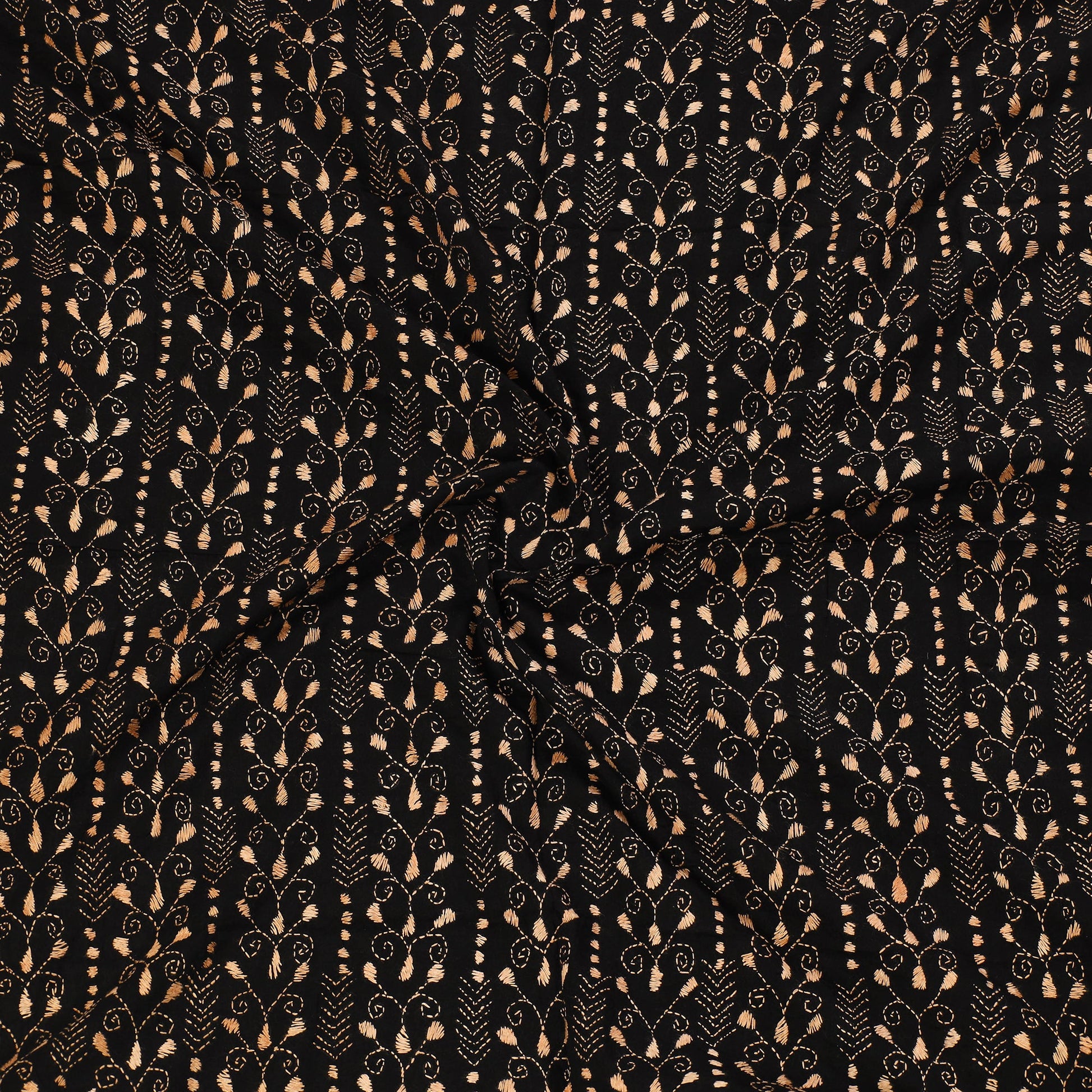 Black - Bengal Kantha Embroidery Cotton Blouse Piece 63
