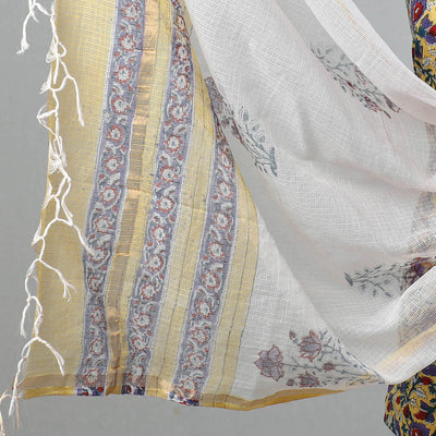 3pc Sanganeri Block Printed Cotton Suit Material with Kota Doria Dupatta 18