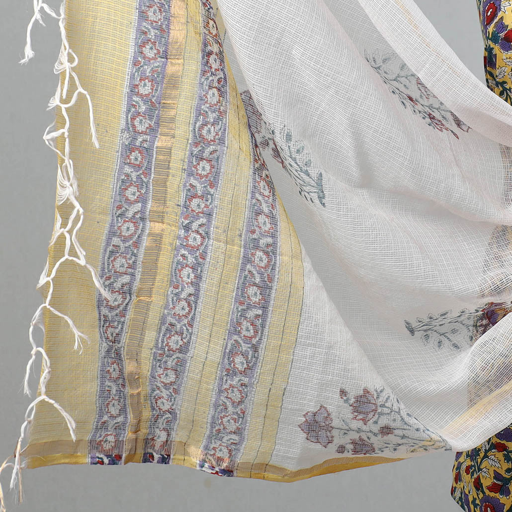 3pc Sanganeri Block Printed Cotton Suit Material with Kota Doria Dupatta 18