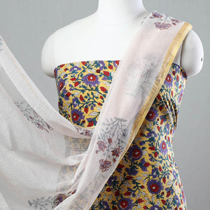 3pc Sanganeri Block Printed Cotton Suit Material with Kota Doria Dupatta 18