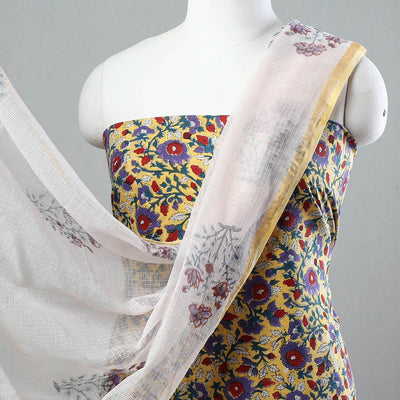 3pc Sanganeri Block Printed Cotton Suit Material with Kota Doria Dupatta 18