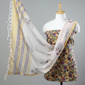 3pc Sanganeri Block Printed Cotton Suit Material with Kota Doria Dupatta 18
