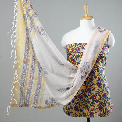 3pc Sanganeri Block Printed Cotton Suit Material with Kota Doria Dupatta 18