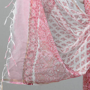 3pc Sanganeri Block Printed Cotton Suit Material with Kota Doria Dupatta 19